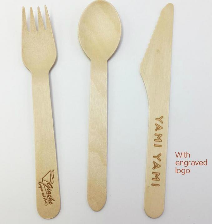 Ensemble de couverts jetables en bois - Alternative au plastique, écologique, biodégradable, compostable Ensemble de couverts jetables - 50 cuillères en bois, 50 couteaux en bois et 50 fourches en bois 4