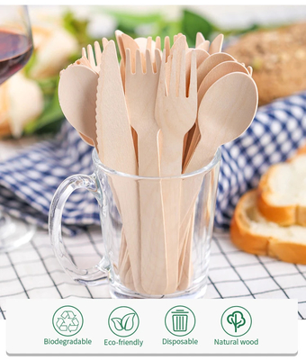 Premium 160mm Biodegradable Eco-Friendly Disposable Cutlery Customized Wooden Utensils Set of Forks Spoons Knives