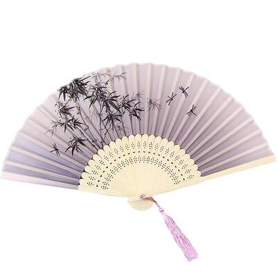 Personalized 21cm Bamboo Folding Hand Fan with Silk and Custom Logo for Wedding Favors