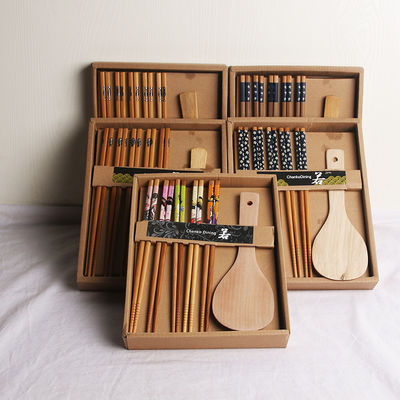 5 Pairs Beech Wooden Chopstick Set , washable Reusable Wood Chopsticks With Box