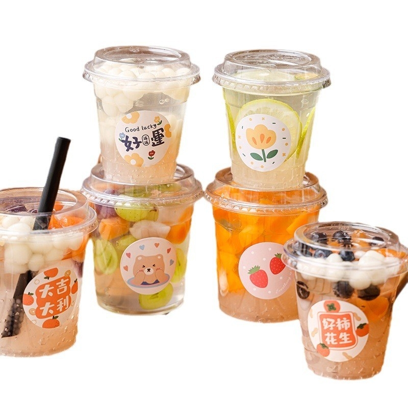 16oz PET Cups With Printed Logo , Plastic Pet Plastic Cups Disposable Bubble Tea Cup