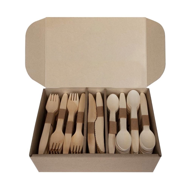 140mm 160mm Birch Disposable Spoon Fork Knife Set Wooden Cutlery for Custom Printing