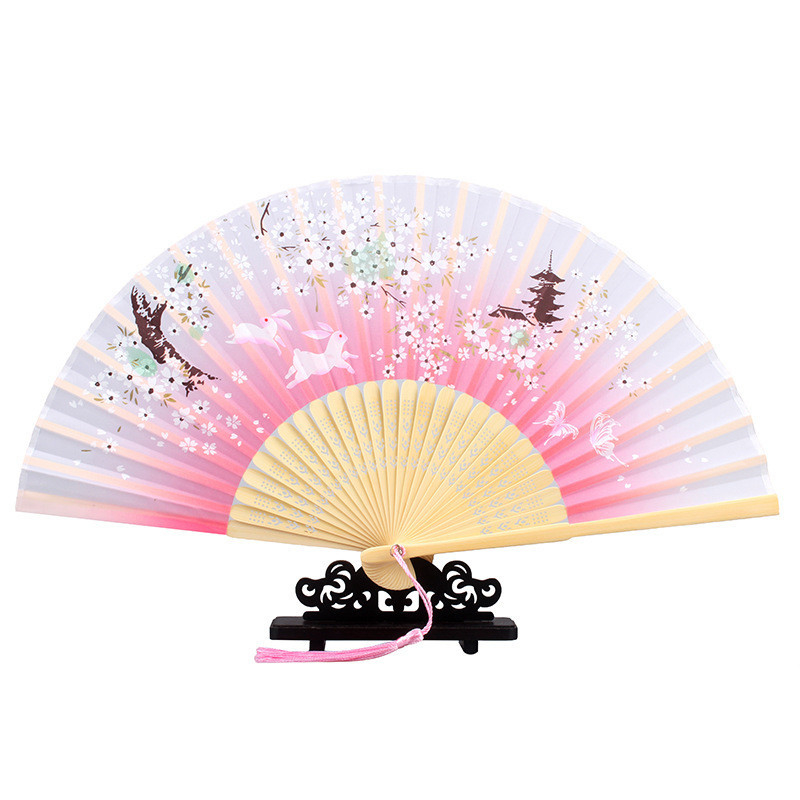 Custom Printed Large Folding Clack Hand Fan Sublimation UV Reactive Bamboo Handheld For Festival Raves