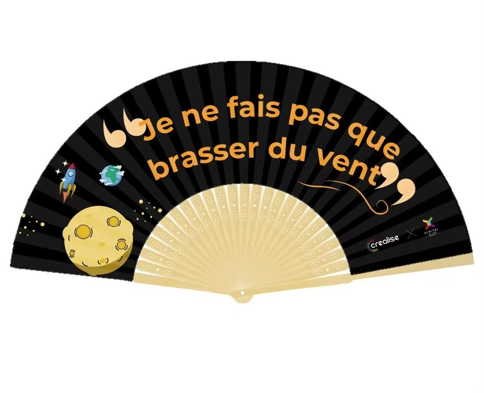 Custom Printed Large Folding Clack Hand Fan Sublimation UV Reactive Bamboo Handheld For Festival Raves