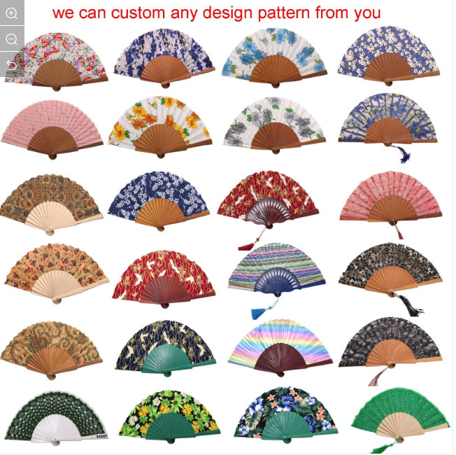 Technique Painted Wood Hand Fan Customized Design for Gift Museum Souvenir White Color