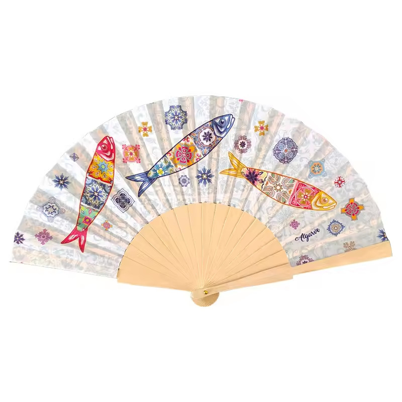 Customized Big Folding Bamboo Hand Fan Fabric Logo Black Hand Held Fan Personalized Hand Fan