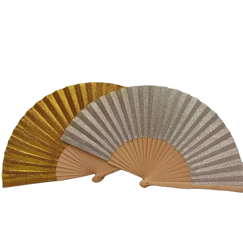 Customized Big Folding Bamboo Hand Fan Fabric Logo Black Hand Held Fan Personalized Hand Fan