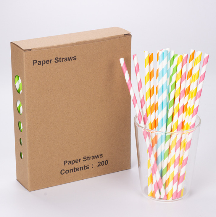 Disposable Food Product 20cm Paper Straw with Custom Printed Biodegradable Design