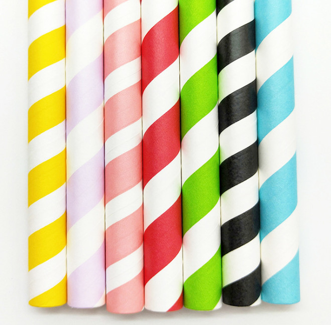Colorful Striped Paper Drinking Straws for Party Celebration 20cm Length