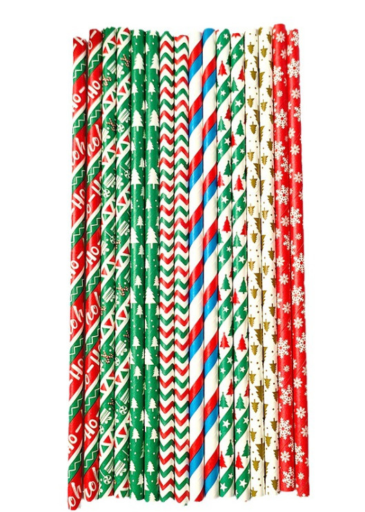 Colorful Striped Paper Drinking Straws for Party Celebration 20cm Length