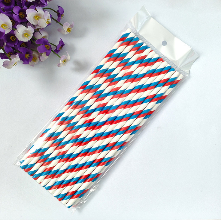 Colorful Striped Paper Drinking Straws for Party Celebration 20cm Length