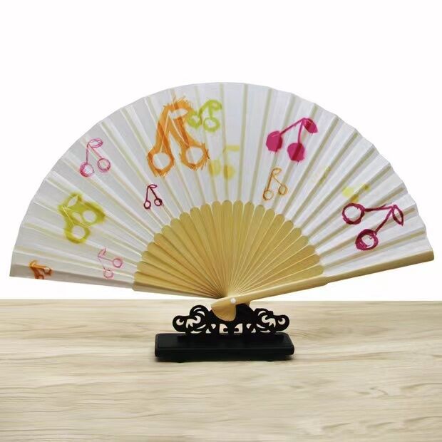 Custom Printed 8 Inch Hand Fan Made from Natural Moso Bamboo - Portable Folding Fan