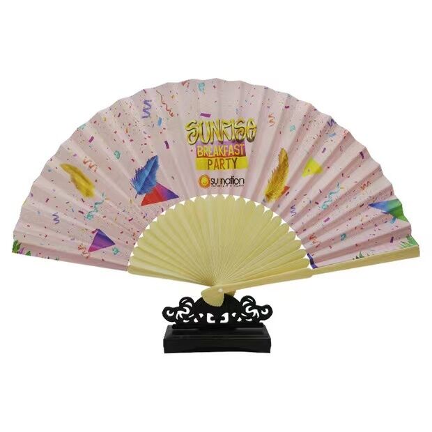 Custom Printed 8 Inch Folding Hand Fan Made from 100% Natural Moso Bamboo with Custom Logo