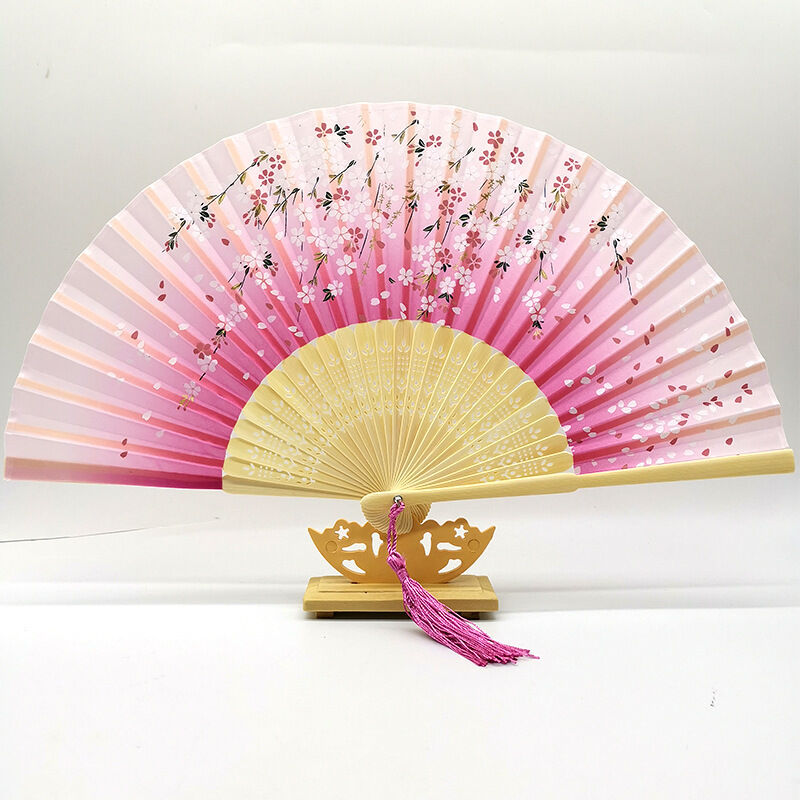 Personalized 21cm Bamboo Folding Hand Fan with Silk and Custom Logo for Wedding Favors