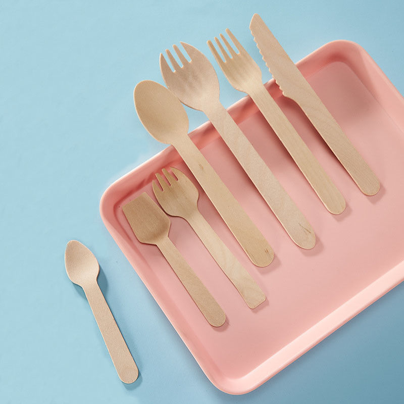 Premium 160mm Biodegradable Eco-Friendly Disposable Cutlery Customized Wooden Utensils Set of Forks Spoons Knives