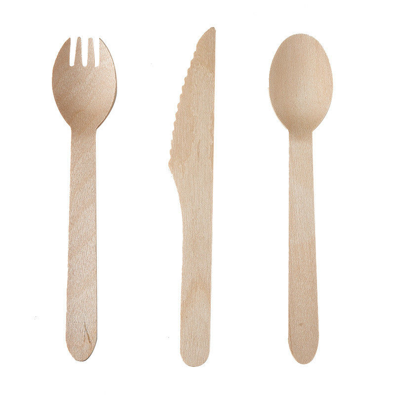 Premium 160mm Biodegradable Eco-Friendly Disposable Cutlery Customized Wooden Utensils Set of Forks Spoons Knives