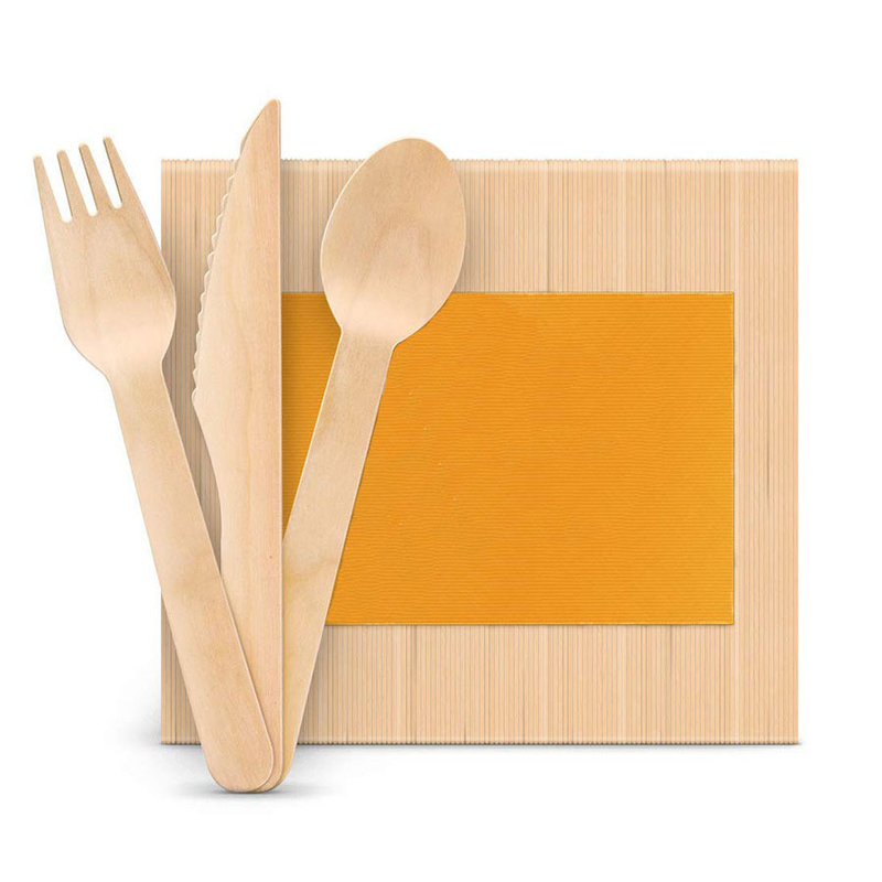 Premium 160mm Biodegradable Eco-Friendly Disposable Cutlery Customized Wooden Utensils Set of Forks Spoons Knives