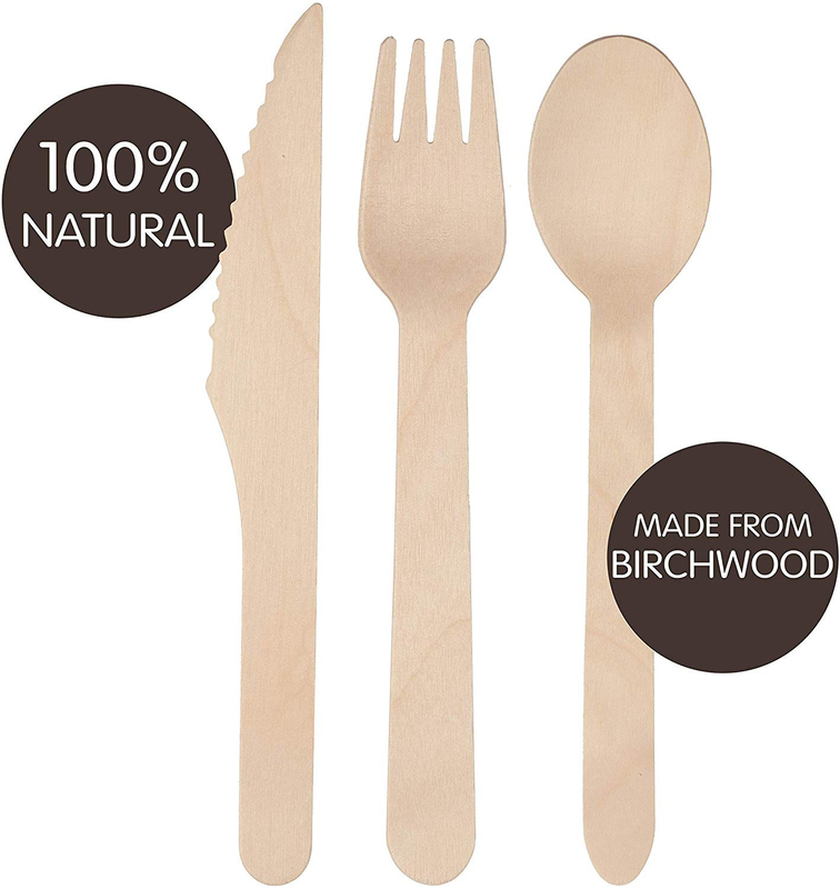 Premium 160mm Biodegradable Eco-Friendly Disposable Cutlery Customized Wooden Utensils Set of Forks Spoons Knives