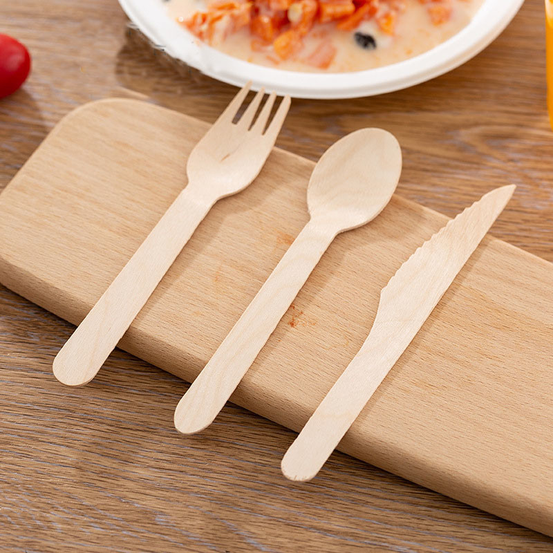 Premium 160mm Biodegradable Eco-Friendly Disposable Cutlery Customized Wooden Utensils Set of Forks Spoons Knives