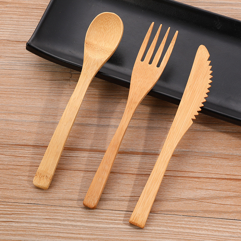 Disposable Portable Organic Bamboo Spoon Fork Chopsticks Set Cloth Bag Packing